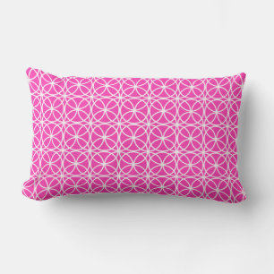Modern Neon Pink White Circle Geometric Pattern Lumbar Cushion