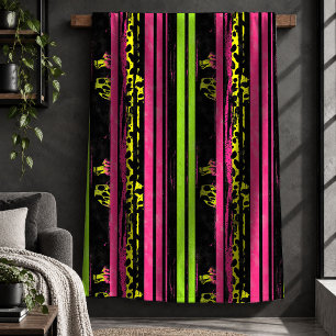 Modern Neon Pink Yellow Leopard Print Cosy Blanket