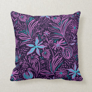 Modern Neon Purple Floral Pattern Throw Pillow