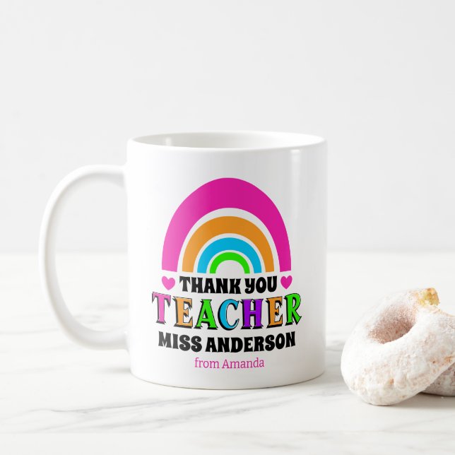 Modern Neon rainbow teacher thank you gift  Coffee Mug (With Donut)