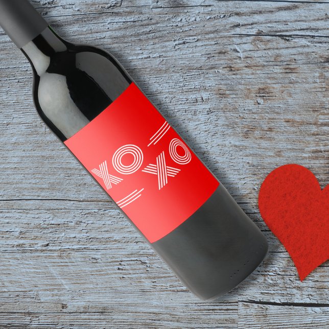 Modern Neon Red and White XOXO Valentine Wine Label (Creator Uploaded)
