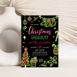 Modern Neon Santa Christmas Party Invitation