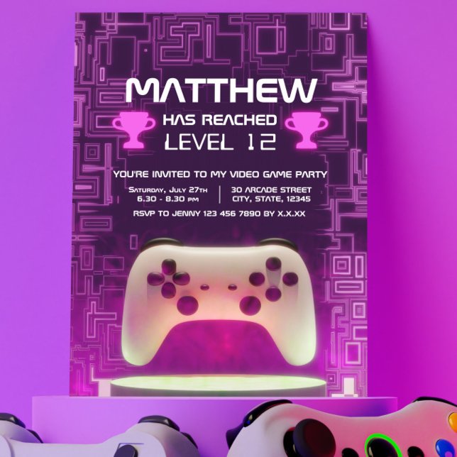 Modern Neon Video Game Controller Kids Teen Invitation (Modern Neon Video Game Controller Kids Teen Invitation)