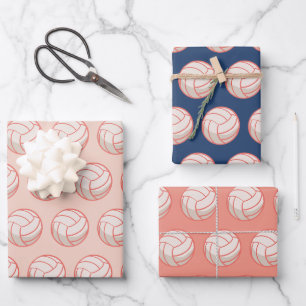 Modern Netball Ball Coral Pink Navy Wrapping Paper Sheet