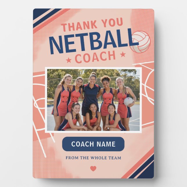 Modern Netball Team Photo Coach Plaque (Front)