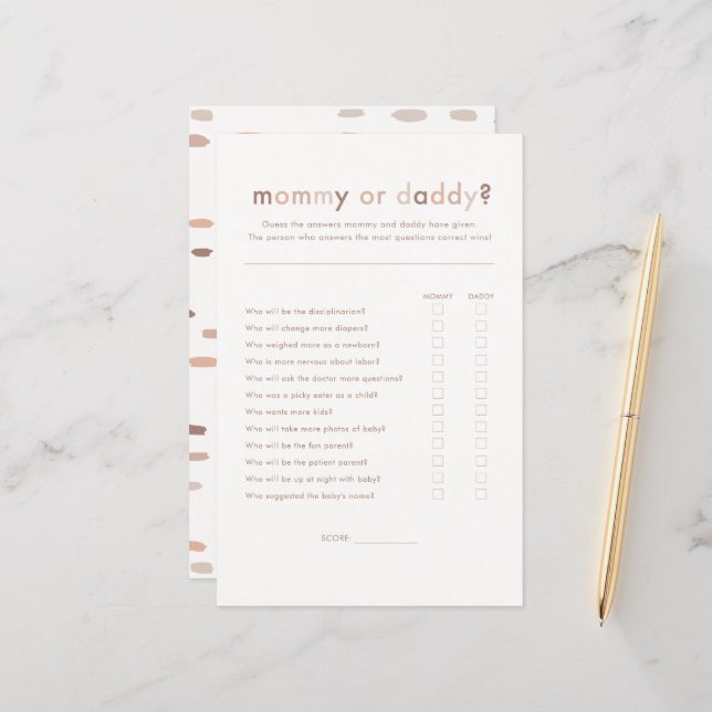Modern Neutral Baby Shower Mummy or Daddy Game  (Front/Back In Situ)