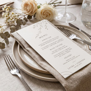 Modern Neutral Beige Botanical Wedding Menu