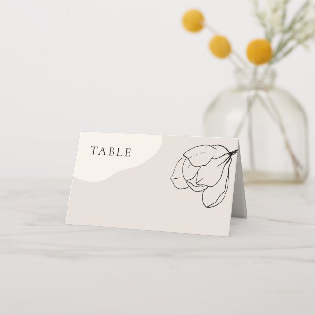 Modern Neutral Boho Floral Wedding Place Card (Front)