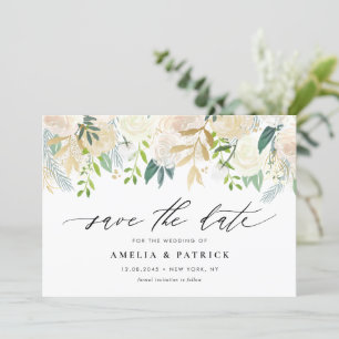 Modern Neutral Botanical Garland QR Code Save The Date