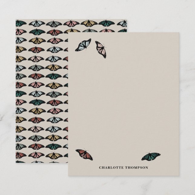 Modern Neutral Butterflies Garden Pattern Card (Front/Back)