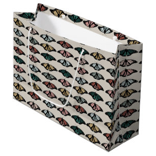 Modern Neutral Butterflies Garden Pattern Large Gift Bag
