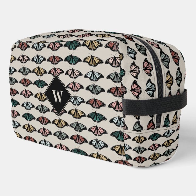 Modern Neutral Butterflies Garden Pattern Monogram Dopp Kit (Left Corner)