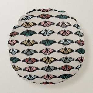 Modern Neutral Butterflies Garden Pattern Round Cushion
