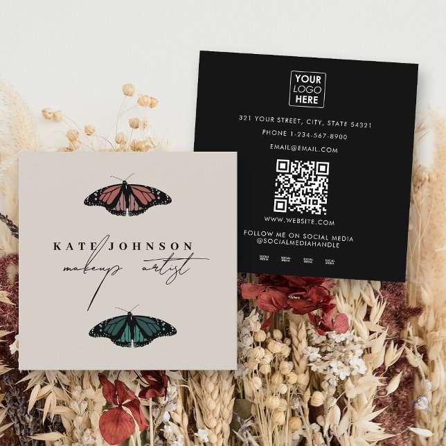 Modern Neutral Butterflies Makeup Artist Square Business Card (Modern Neutral Butterflies Makeup Artist Square Business Card)