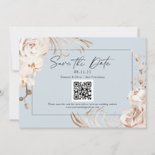 Modern Neutral colour floral QR code save the date
