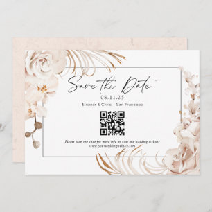Modern Neutral colour floral QR code save the date