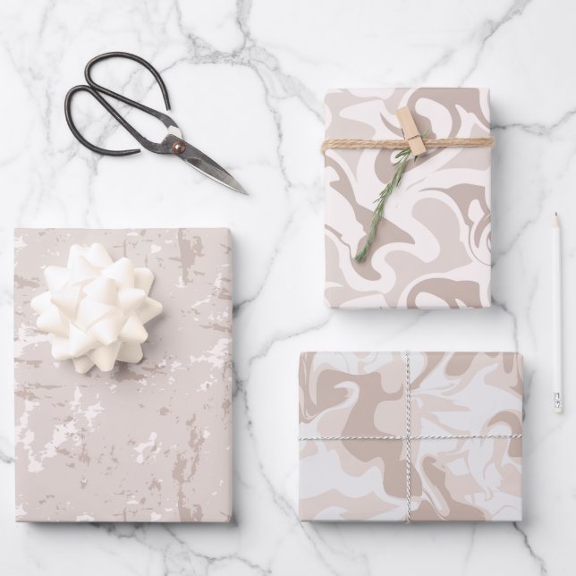 Modern Neutral Colour Marble Wrapping Paper Sheet (Front)