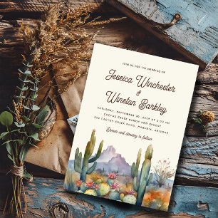 Modern Neutral Desert Cactus Landscape Wedding Invitation