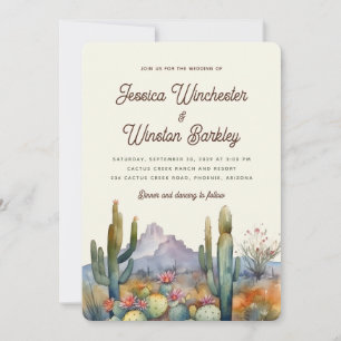 Modern Neutral Desert Cactus Landscape Wedding Invitation