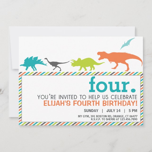 Modern Neutral Dinosaur Silhouette Birthday Invite (Front)