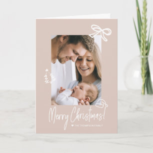 Modern Neutral Doodle Family Photo Merry Christmas Holiday Card