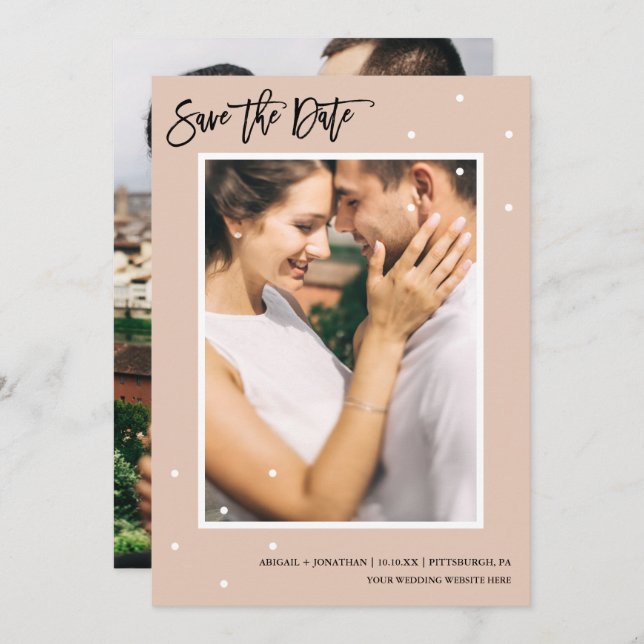 Modern Neutral Dots Photo Save the Date (Front/Back)