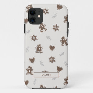 Modern Neutral Gingerbread Christmas Name Pattern iPhone 11 Case
