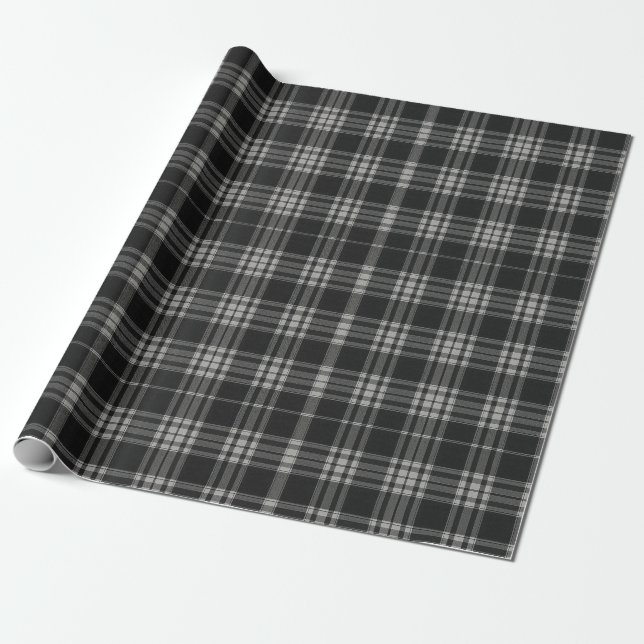 Modern Neutral Gingham Check Tartan Pattern Wrapping Paper (Unrolled)
