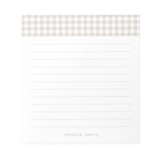 Modern Neutral Gingham Typewriter Name Notepad (Front)