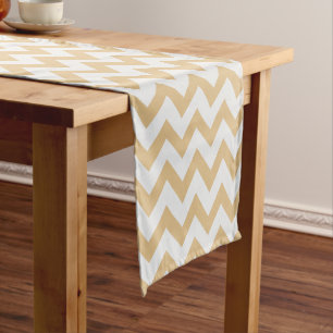 Modern neutral gold and white chevron pattern short table runner