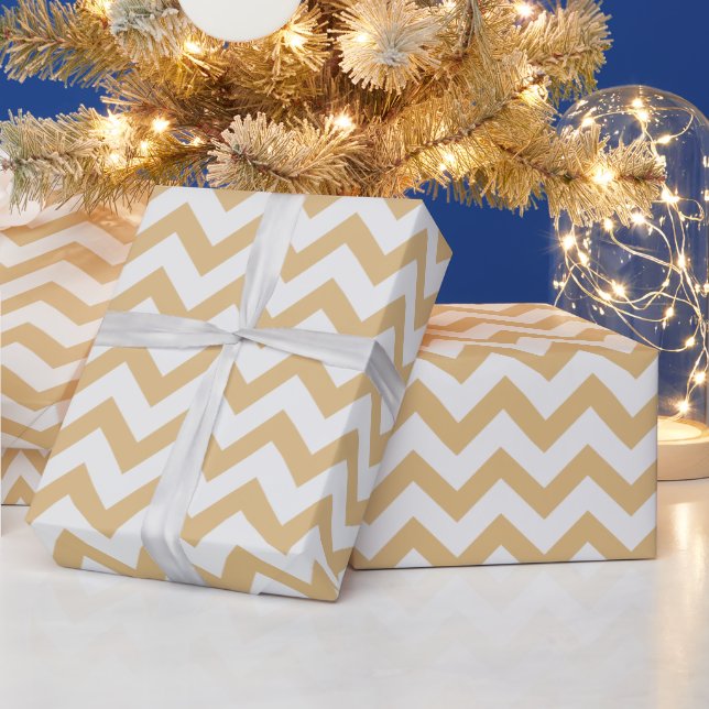 Modern neutral gold and white chevron pattern wrapping paper (Holidays)