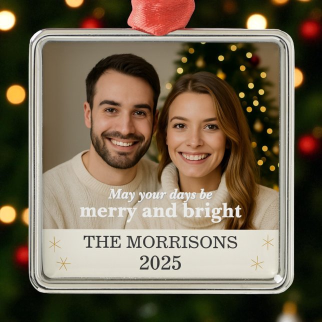 Modern Neutral & Gold Family Photo Snowflake  Metal Tree Decoration (Creator Uploaded)