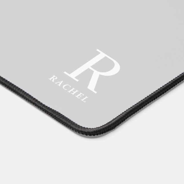 Modern Neutral Grey Custom Initial Monogram Desk Mat (Corner)