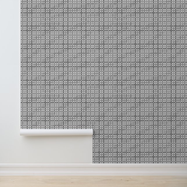 Modern Neutral Grey Plaid  Wallpaper (Application)