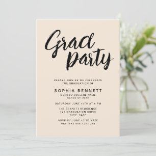 Modern Neutral Minimal Brush Script Grad Party Invitation