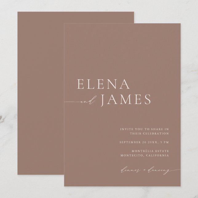 Modern Neutral Mocha & Ivory Wedding Invitation (Front/Back)