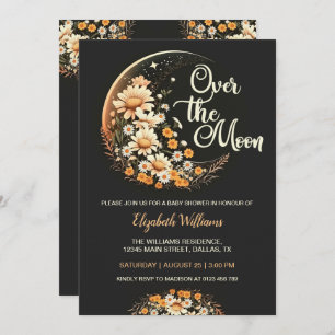 Modern neutral over the moon baby shower invitation