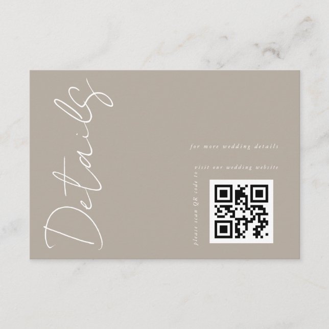 Modern Neutral QR code Wedding Details  Enclosure Card (Front)