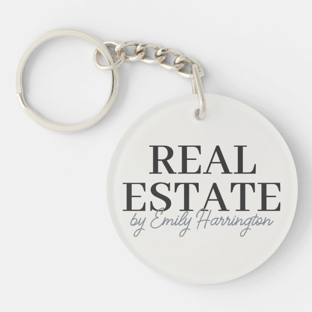 Modern Neutral Real Estate Agent Key Ring (Front)