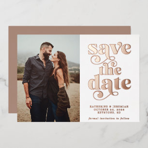Modern Neutral Rose Gold Foil Photo Save the Date