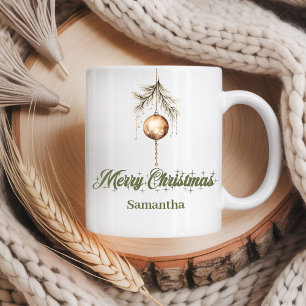 Modern neutral script Nordic look custom name Xmas Coffee Mug