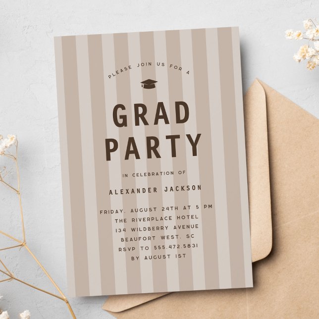 Modern Neutral Sporty Stripes Graduation Party Invitation (Creator Uploaded)