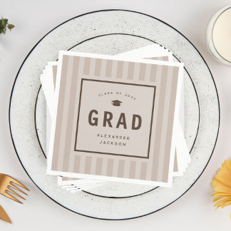 Modern Neutral Sporty Stripes Graduation Party Napkin