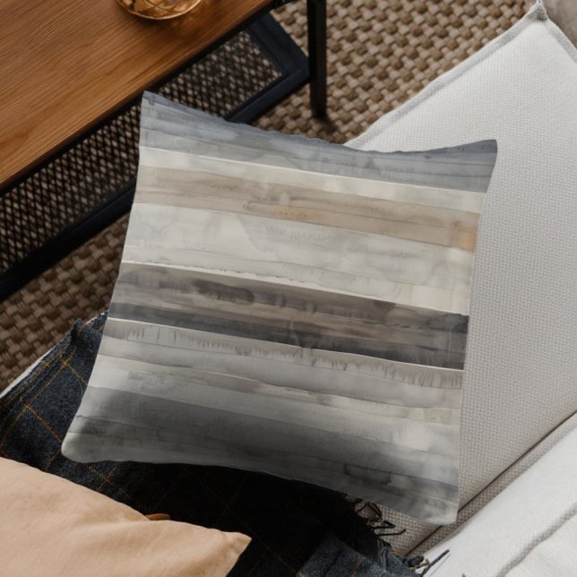 Modern Neutral Stripe Beige Taupe Grey Cushion (Creator Uploaded)