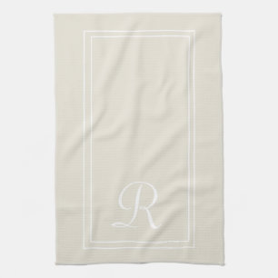 Modern Neutral Striped Monogram Personalised  Tea Towel