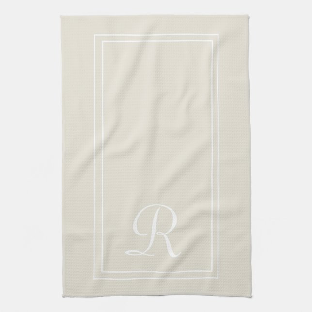 Modern Neutral Striped Monogram Personalised  Tea Towel (Vertical)