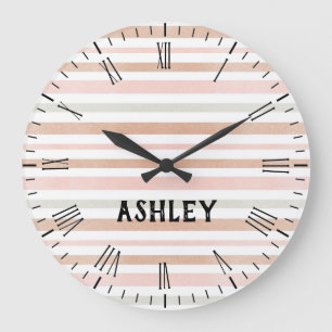 Modern Neutral Stripes Personalised Large Clock