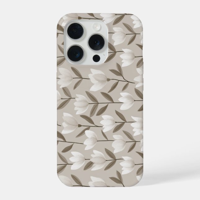 Modern Neutral Tulip Ivory Floral Pattern iPhone Case (Back)