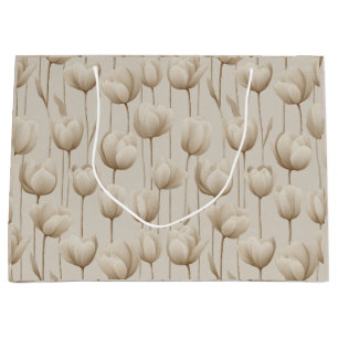 Modern Neutral Tulip Ivory Floral Pattern Large Gift Bag