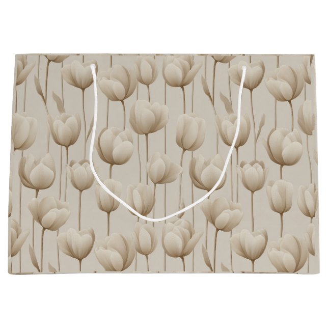Modern Neutral Tulip Ivory Floral Pattern Large Gift Bag (Front)